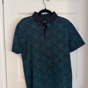 Hugo Boss Teal and Black Patterned Polo Shirt